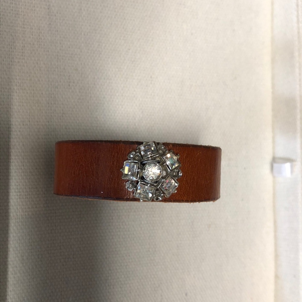 Vintage Crystal Broach Handmade Leather Cuff